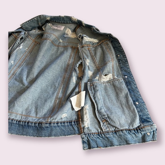 ☀️🍁ZARA TRF Floral Distressed Jean Denim Vest Jacket Size S oversized 2017 SS - Picture 13 of 15